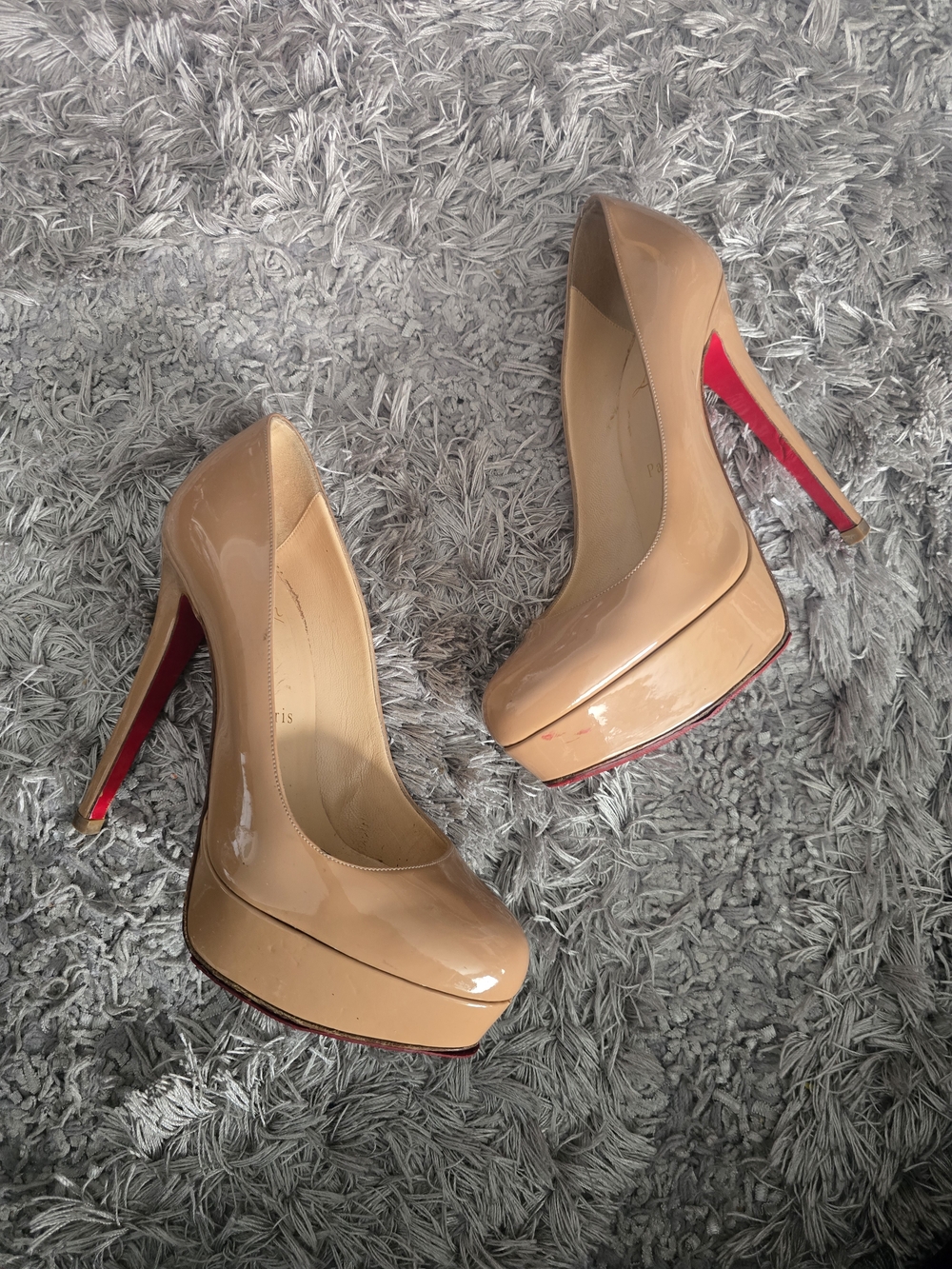 CHRISTIAN LOUBOUTIN BIANCA 37 Nude Patent Platform High Heel Pumps - Women